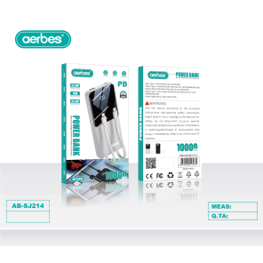Power Bank Aerbes AB-SJ214 — 10000 mAh, PD 22.5W, із вбудованими кабелями