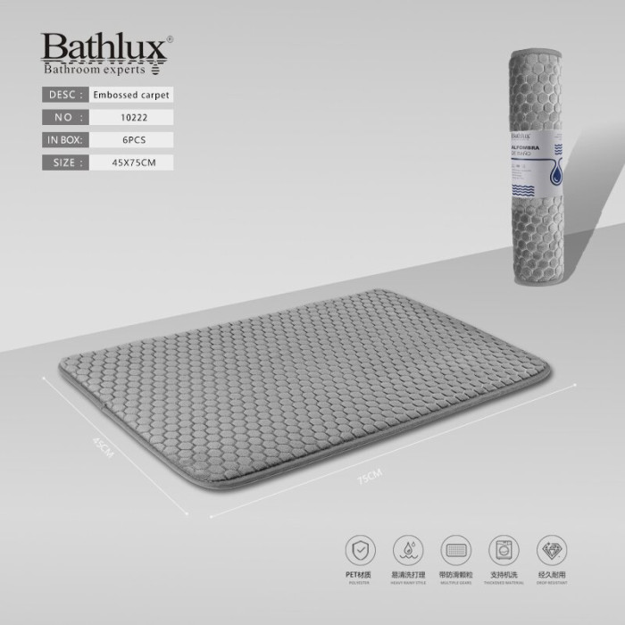 Килимок для ванної Bathlux сірий з рельєфним малюнком 45x75 см протиковзний