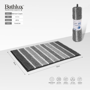 Килимок для ванної Bathlux сірий з білими смугами шеніл 75x45 см протиковзкий