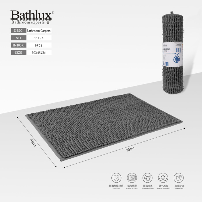 Килимок для ванної Bathlux шеніловий темно-сірий 70x45 см протиковзний