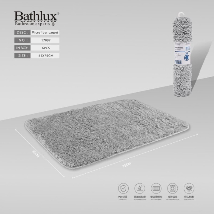 Килимок для ванної Bathlux мікрофібра сірий 45x75 см протиковзкий 17097