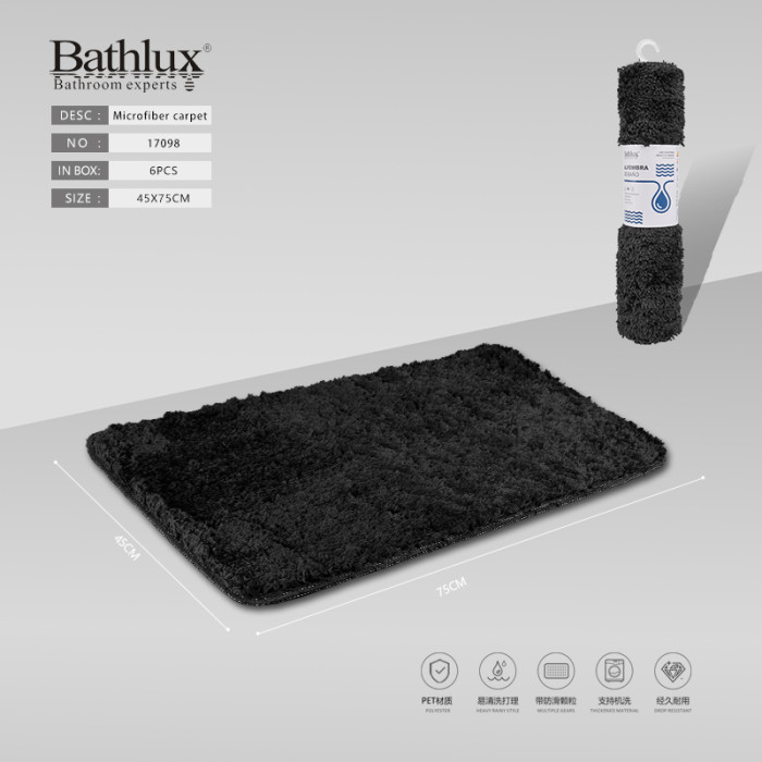 Килимок для ванної Bathlux мікрофібра чорний 45x75 см протиковзкий