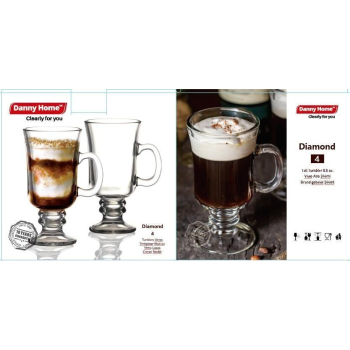 Стаканы для кофе и чая Danny Home Diamond с ручкой 244 мл 4 шт