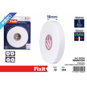 Двухсторонняя поролоновая лента Fixit 18мм x 5м толщина 2мм белая экстра прочная