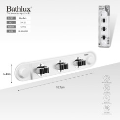 Тримач для швабр і мітел настінний на 3 секції Bathlux 38.4x6.4 см білий