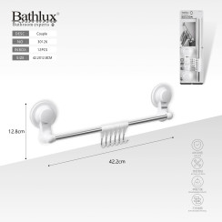 Держатель полотенца с крючками на присосках Bathlux 42.2x12.8 см сталь + ABS белый