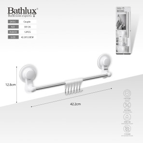 Тримач рушника з гачками на присосках Bathlux 42.2x12.8 см сталь + ABS білий