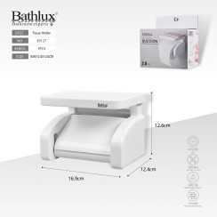 Тримач для туалетного паперу Bathlux 30127 з полицею на присосках білий 16.9x12.4x12.6 см
