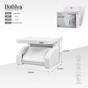 Тримач для туалетного паперу Bathlux 30127 з полицею на присосках білий 16.9x12.4x12.6 см