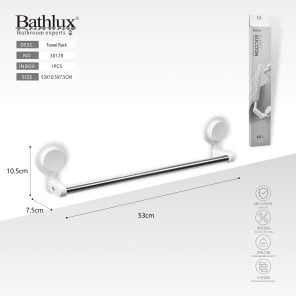 Тримач для рушників Bathlux 30128 на присосках 53 см хром-білий без свердління