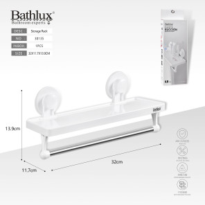Полиця для ванної Bathlux на присосках з тримачем рушника 32x11.7x13.9 см біла
