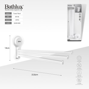 Тримач для рушників на присосці Bathlux 3 поворотні штанги 33.8x14 см білий