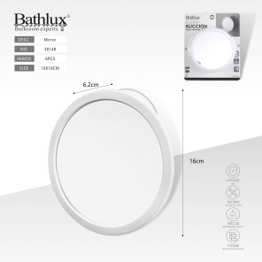 Кругле дзеркало на присосці Bathlux 16 см біле для ванної кімнати