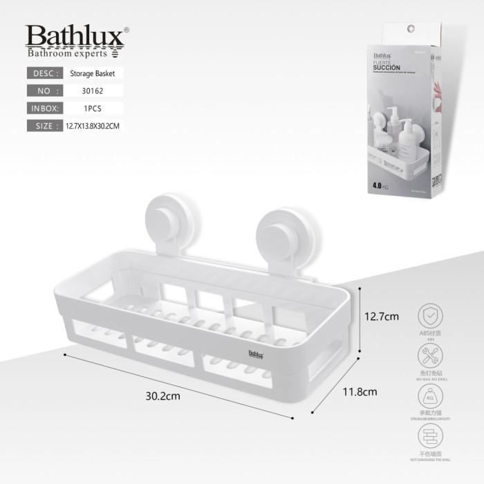 Полиця для ванної кімнати Bathlux на присосках 30.2x11.8x12.7 см біла