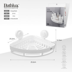 Угловая полка для душа Bathlux 30163 на присосках белая 25.2x25.2x12.7 см