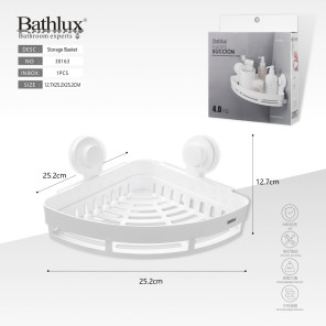 Кутова полиця для душу Bathlux 30163 на присосках біла 25.2x25.2x12.7 см