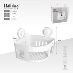 Угловая полка для ванной Bathlux на присосках 20x10 см белая - органайзер для душа.