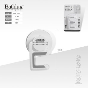 Гачок для швабри на присосці Bathlux 8 см білий ABS без свердління 2 кг