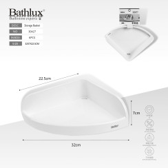 Угловая полка для ванной Bathlux 32x22.5x7 см белая без сверления на липучке.