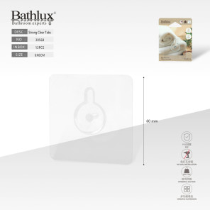 Прозрачный самоклеящийся крючок Bathlux 6x6 см без сверления до 12 кг