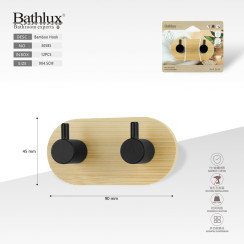 Двойной крючок для ванной Bathlux бамбук с черным металлом 9x4.5 см