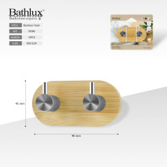 Подвійний бамбуковий гачок з нержавіючої сталі Bathlux 9x4.5 см для ванної кімнати