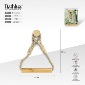 Бамбуковый крючок Bathlux 30606 для полотенец с джутовой веревкой 22x16 см