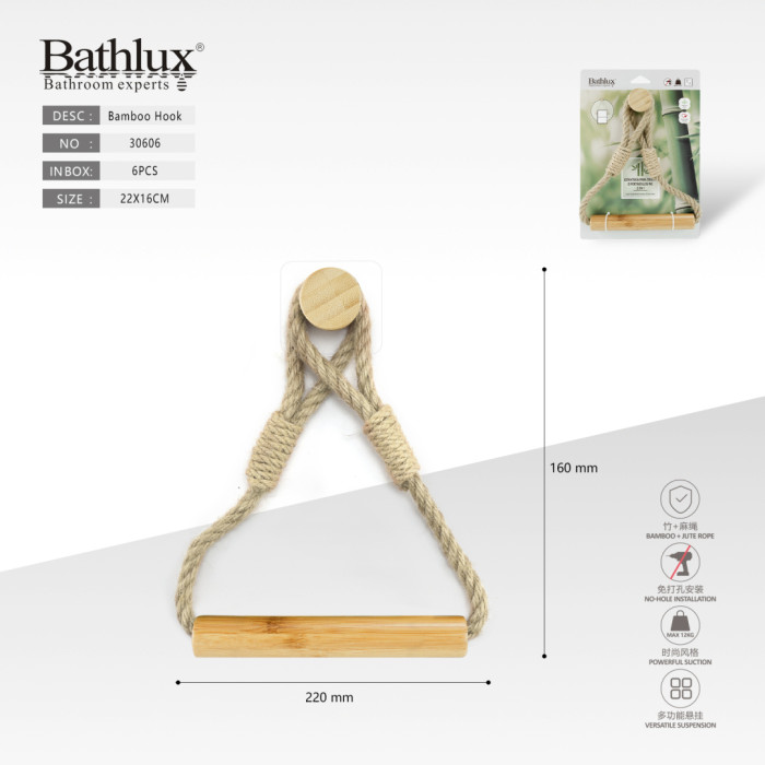 Бамбуковый крючок Bathlux 30606 для полотенец с джутовой веревкой 22x16 см