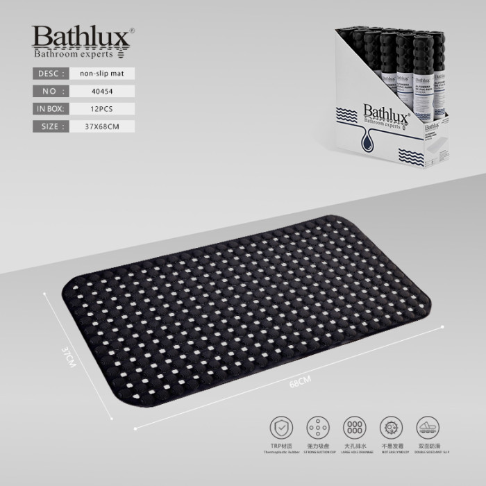 Антиковзний килимок для ванної Bathlux чорний 68x37 см з присосками TRP