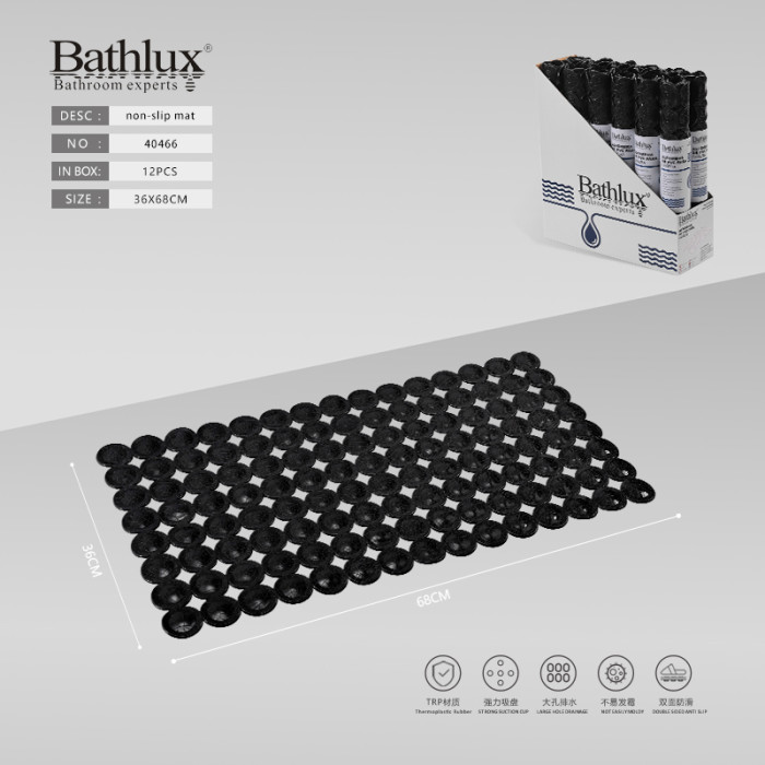 Антиковзний килимок для ванної Bathlux чорний 68x36 см з присосками TRP