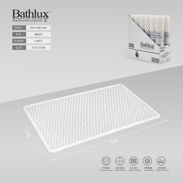 Антиковзний килимок для ванни Bathlux білий 72x41 см TRP з присосками