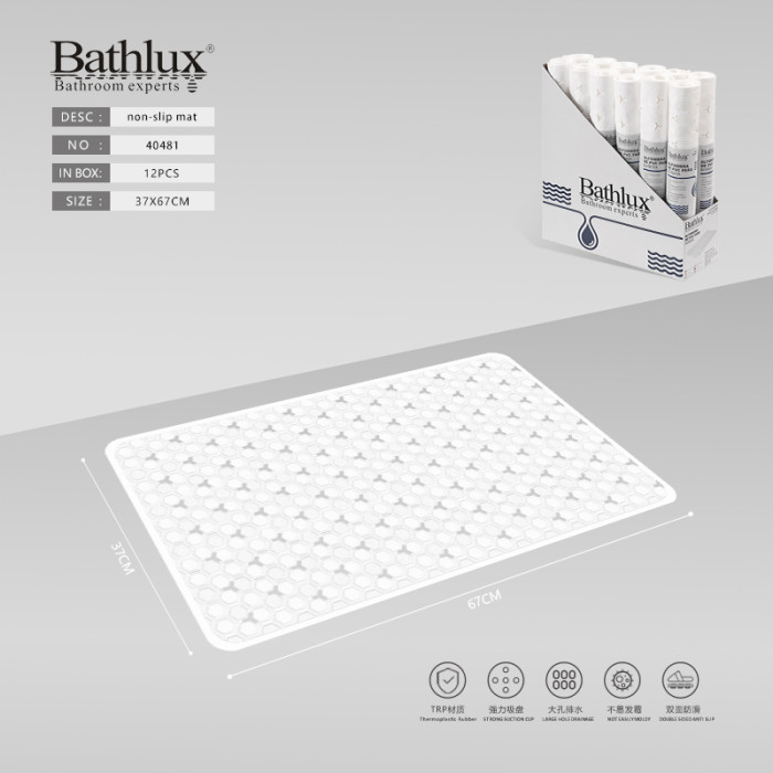 Антиковзний килимок для ванни Bathlux білий сотовий 67x37 см