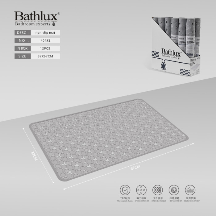 Антиковзаючий килимок для ванни Bathlux сірий 37x67 см з соти-структурою TRP