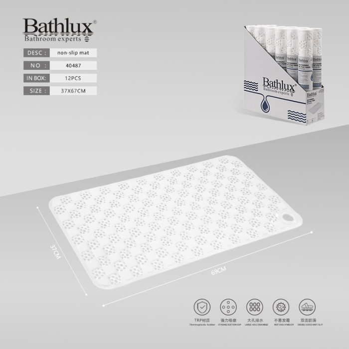 Антиковзний килимок для ванної Bathlux білий 37x67 см з присосками TRP