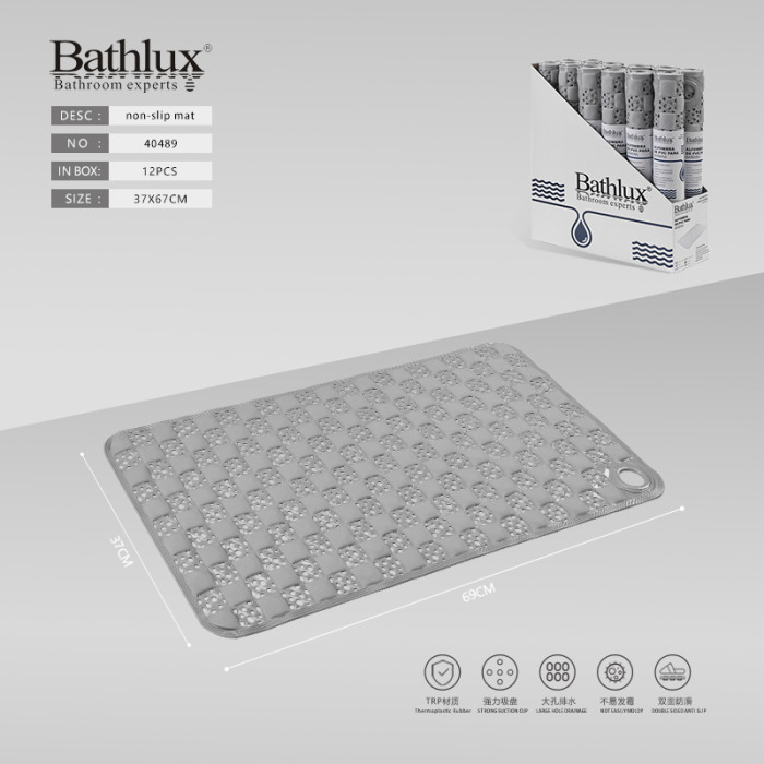Антиковзний килимок для ванної Bathlux сірий 69x37 см з присосками TRP