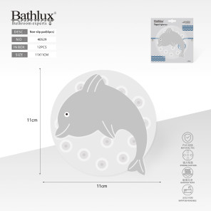 Антиковзний килимок для ванної Дельфін сірий 11x11 см набір 4 шт - Bathlux