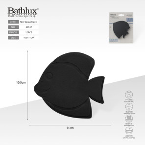 Антиковзний килимок для ванни у формі рибки чорний 10.5x11 см набір 4 шт Bathlux