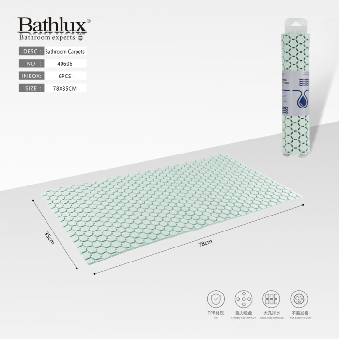 Антиковзний килимок для ванної Bathlux соти м'ятний TPR 78x35 см