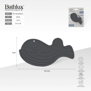 Антиковзні наклейки для ванни Bathlux у формі кита темно-сірі 7x14.1 см 4 шт