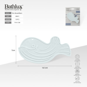 Антиковзні наклейки для ванни Bathlux у формі кита блакитні 7x14.1 см 4 шт