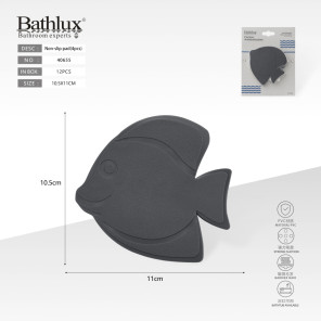 Протиковзні наклейки для ванни Bathlux у формі рибки темно-сірі 10.5x11 см 4 шт