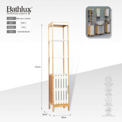 Висока шафа для ванної кімнати Bathlux 50815 бамбук/МДФ білий 159x30x30 см