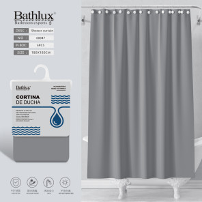 Шторка для душа Bathlux серая 180x180 см водонепроницаемая из полиэстера с кольцами.