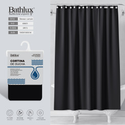 Шторка для душа Bathlux черная 180x180 см полиэстер водонепроницаемая с кольцами.