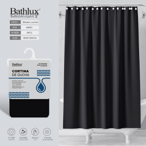 Шторка для душу Bathlux чорна 180x180 см поліестер водонепроникна з кільцями