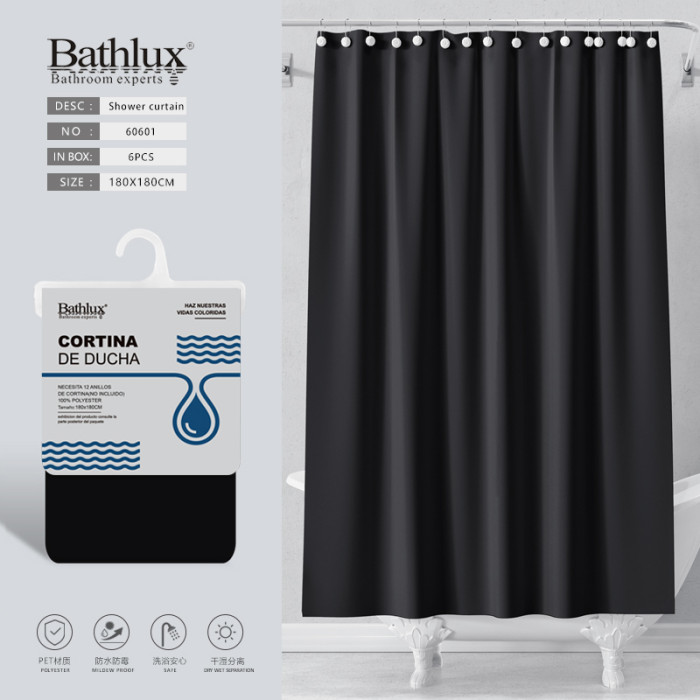 Шторка для душу Bathlux чорна 180x180 см поліестер водонепроникна з кільцями