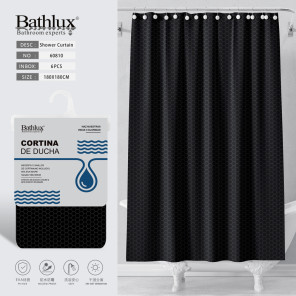 Штора для душу Bathlux чорна з стільниковим узором EVA+PE 180x180 см