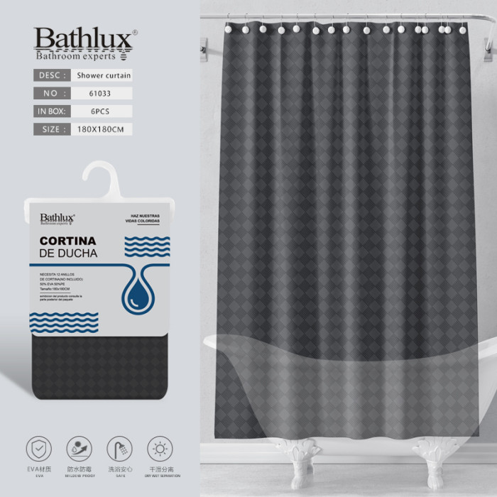 Штора для душу Bathlux темно-сіра з ромбами 180x180 см EVA водовідштовхувальна