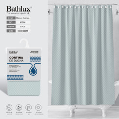 Шторка для душу Bathlux 180x180 см блакитна з геометричним візерунком 100% поліестер