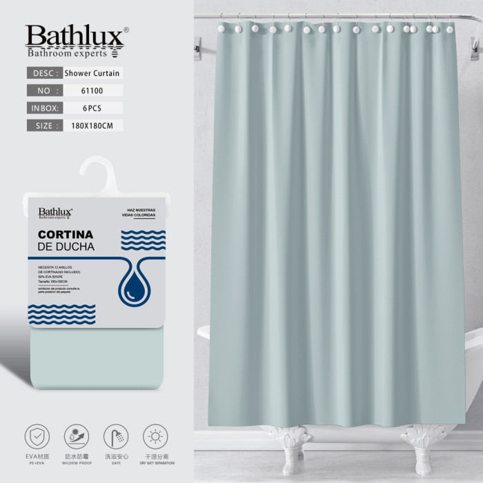 Шторка для душу Bathlux 180x180 см блакитна EVA водовідштовхувальна протигрибкова
